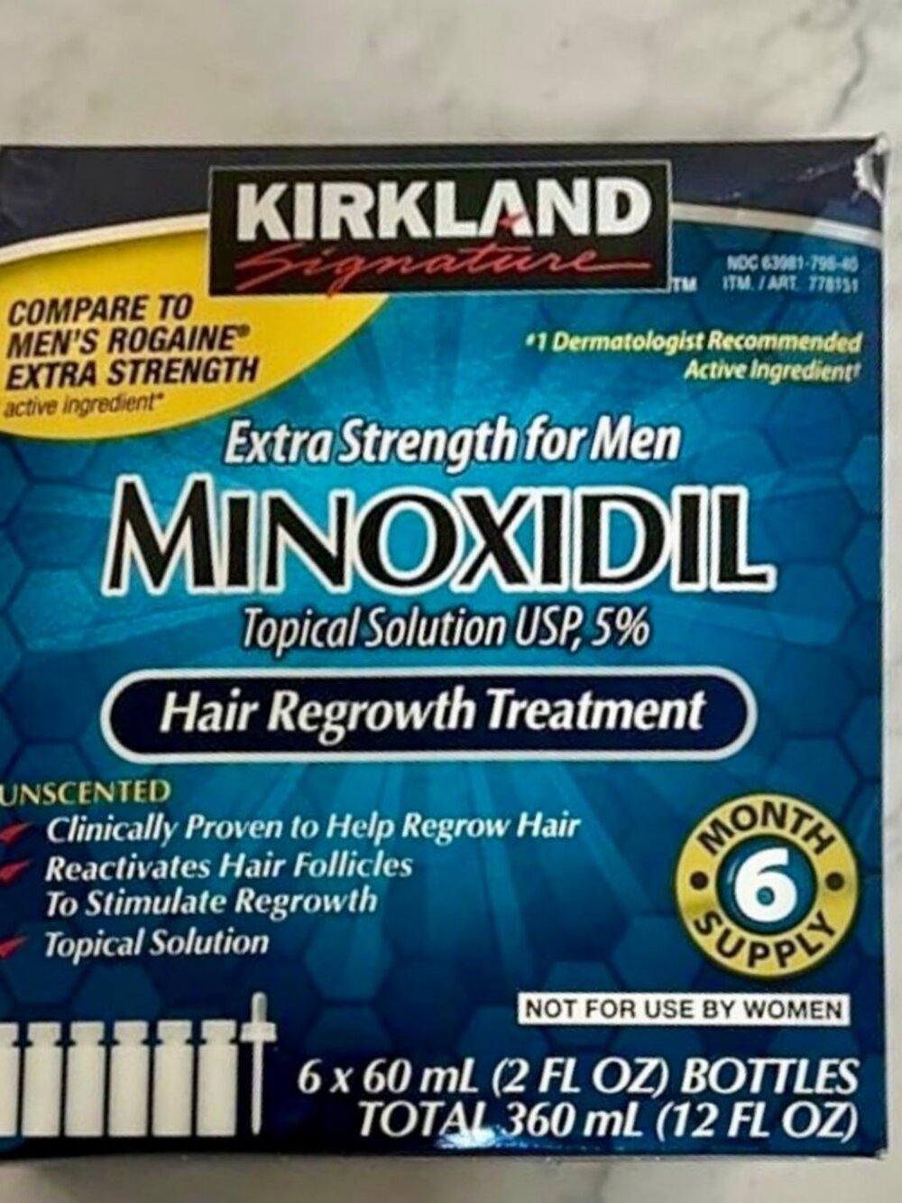 Kirkland Minoxidil 5% Hair Regrowth Solution Extra Strength Men 6 Month Supply
